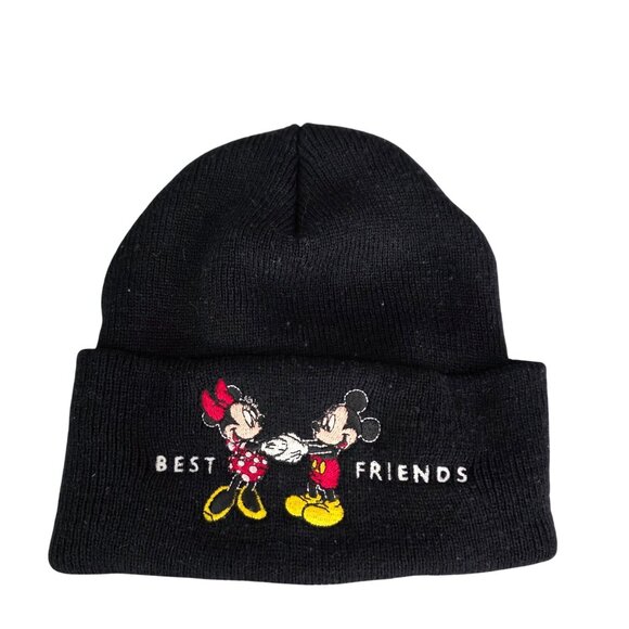 Mickey Unlimited Best Friends Black Knit Beanie Hat Mickey & Minnie Mouse - Picture 1 of 8